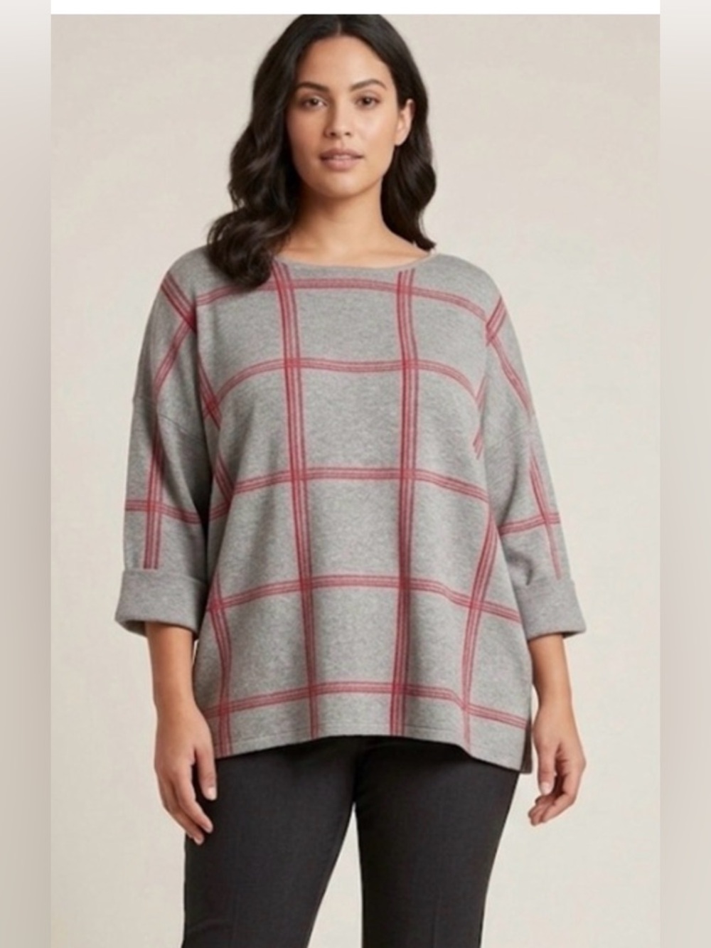 Tahari Gray Plaid Insulated Sweater – Size 2X